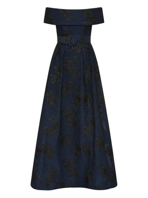 off-shoulder floral-pattern gown by REBECCA VALLANCE