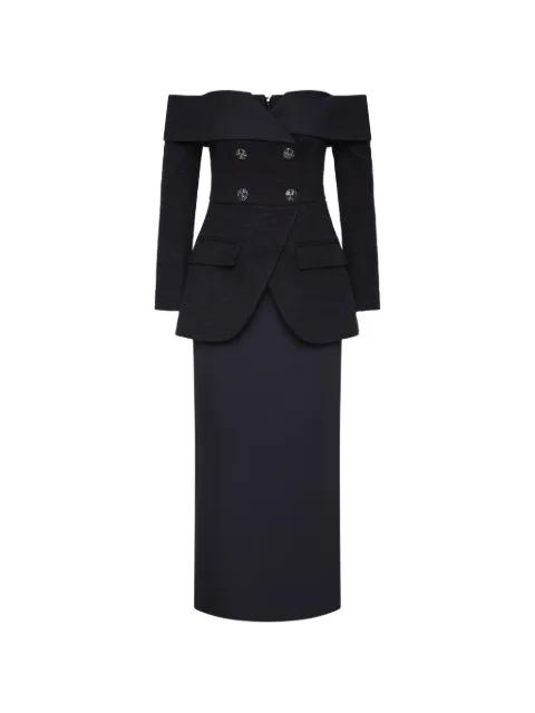 off-shoulder midi dress by REBECCA VALLANCE