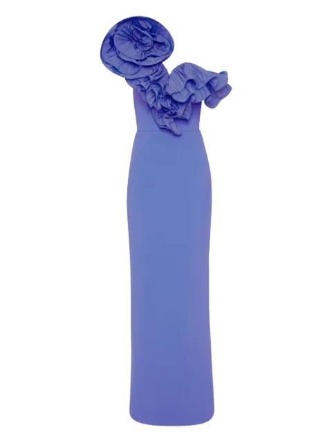 ruffle-detail one-shoulder maxi evening dress by REBECCA VALLANCE