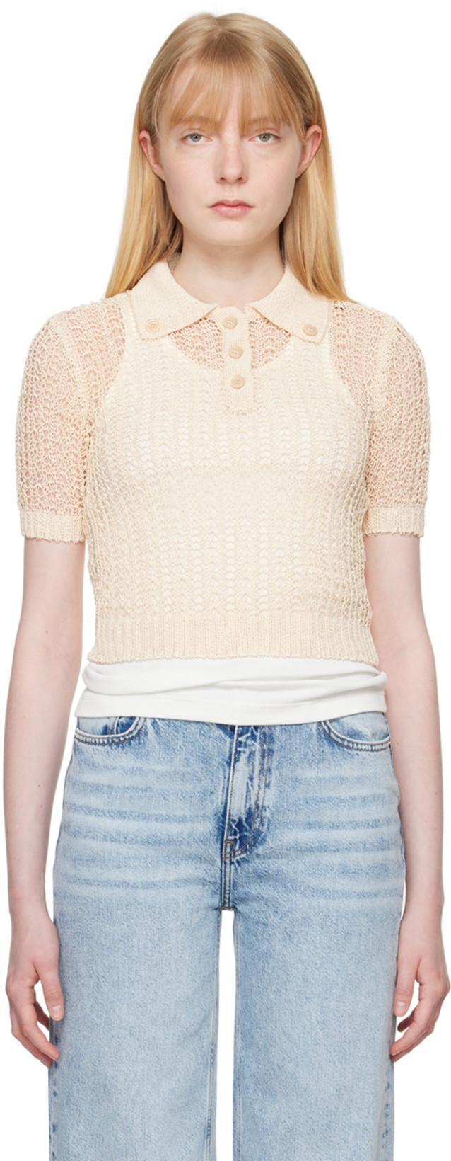 Beige Net Crop Polo by RECTO