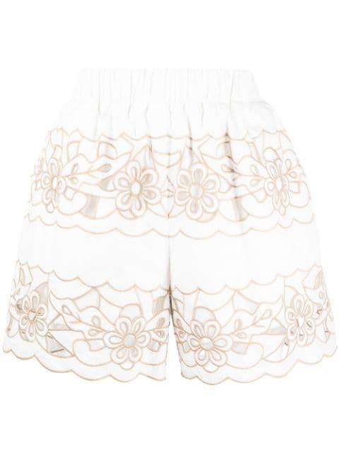 floral embroidered high-waisted shorts by REDVALENTINO