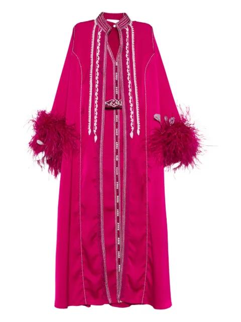 embroidered feather kaftan set by REEM AL DHAHERI