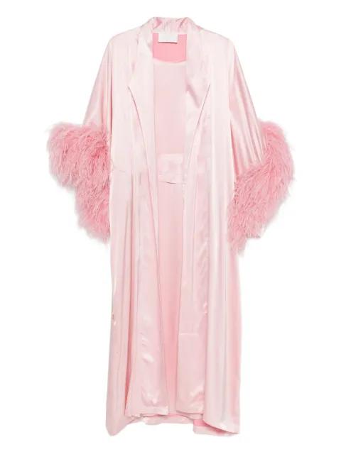 feather-trim kaftan set by REEM AL DHAHERI