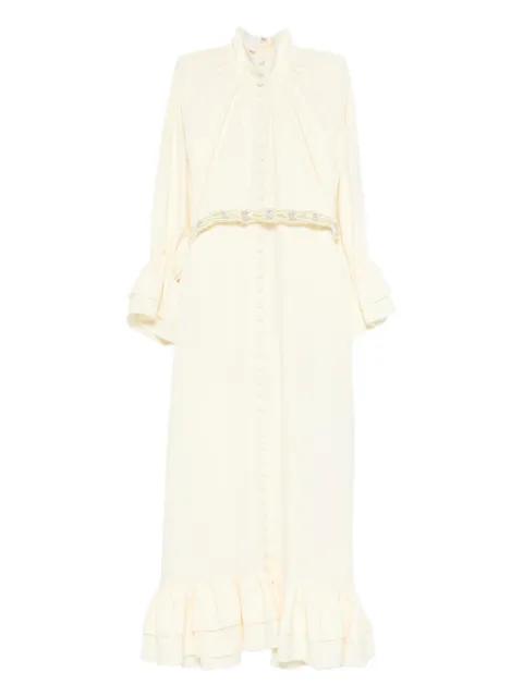 ruffled belted midi dress by REEM AL DHAHERI