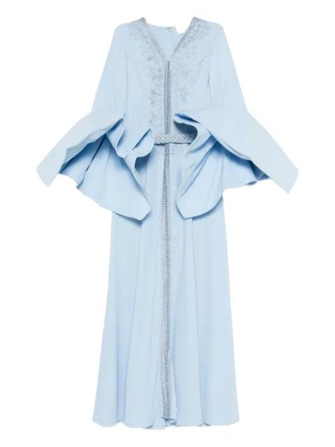 ruffled embroidered maxi kaftan by REEM AL DHAHERI