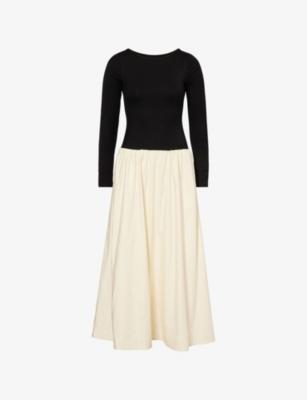 Abel Contrast-Skirt Cotton-Blend Midi Dress by REFORMATION