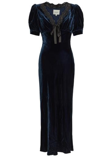 Camille lace-trim velvet midi dress by REFORMATION