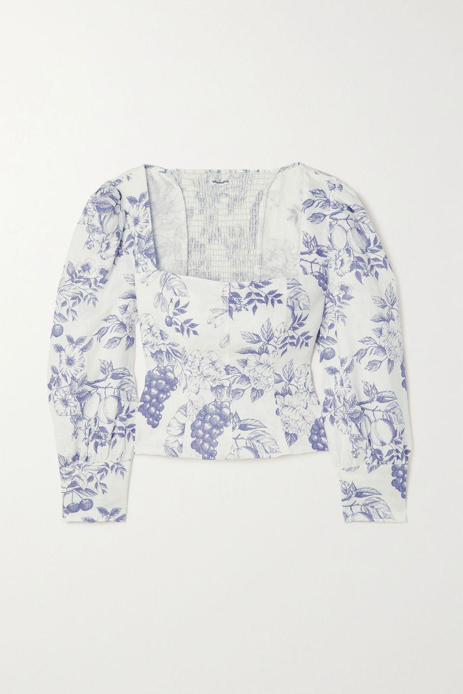 Stilton smocked floral-print linen blouse by REFORMATION