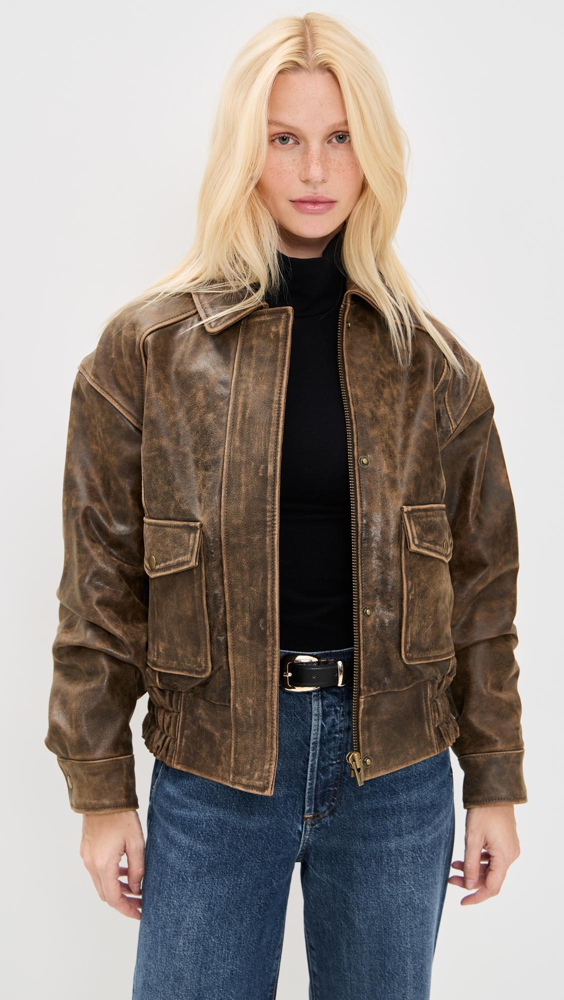 Veda Daphne Leather Bomber Jacket by REFORMATION