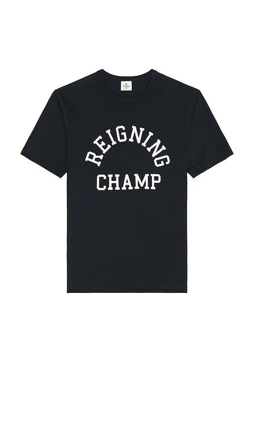 Reigning Champ Lightweight Jersey Arch Logo T-Shirt in Blue by REIGNING CHAMP