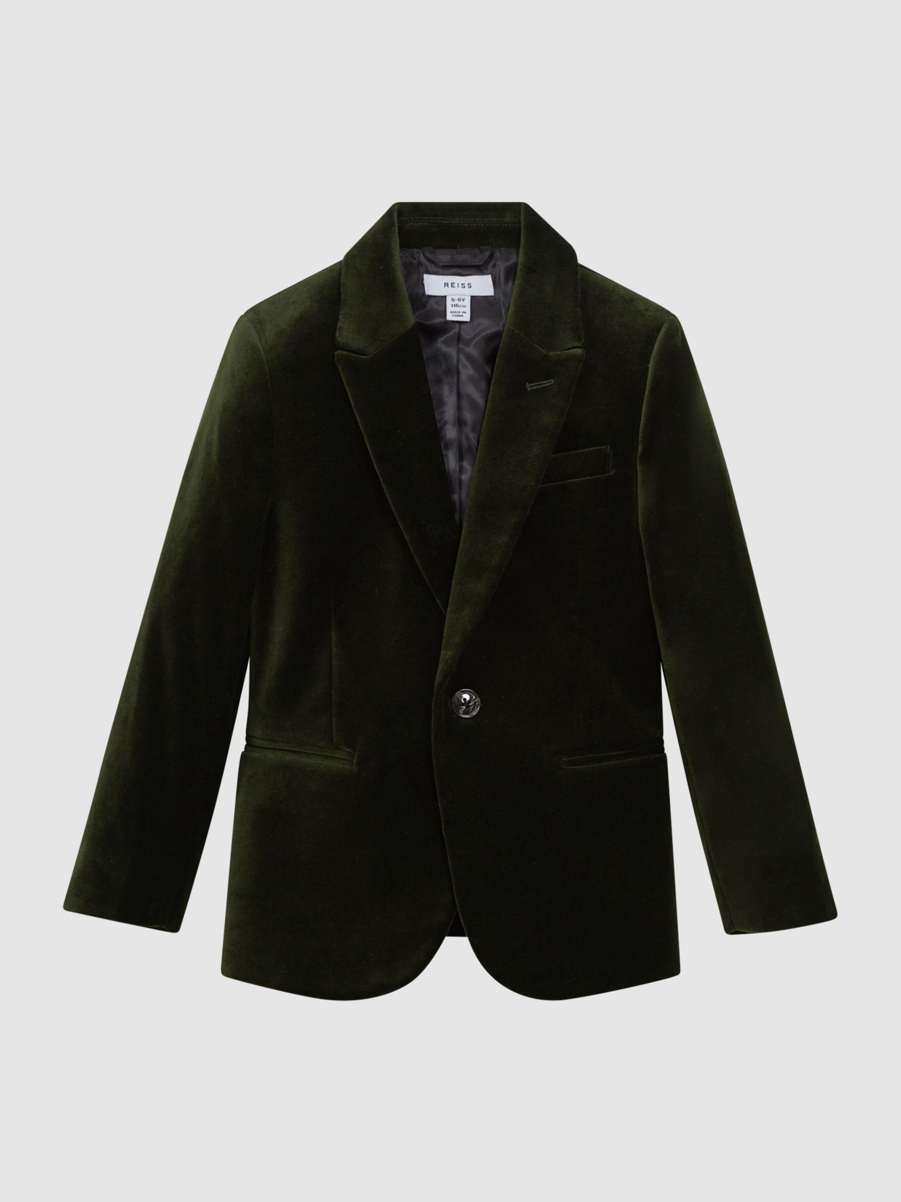 3-9 yrs Slim Fit Velvet Single Breasted Blazer in Emerald by REISS
