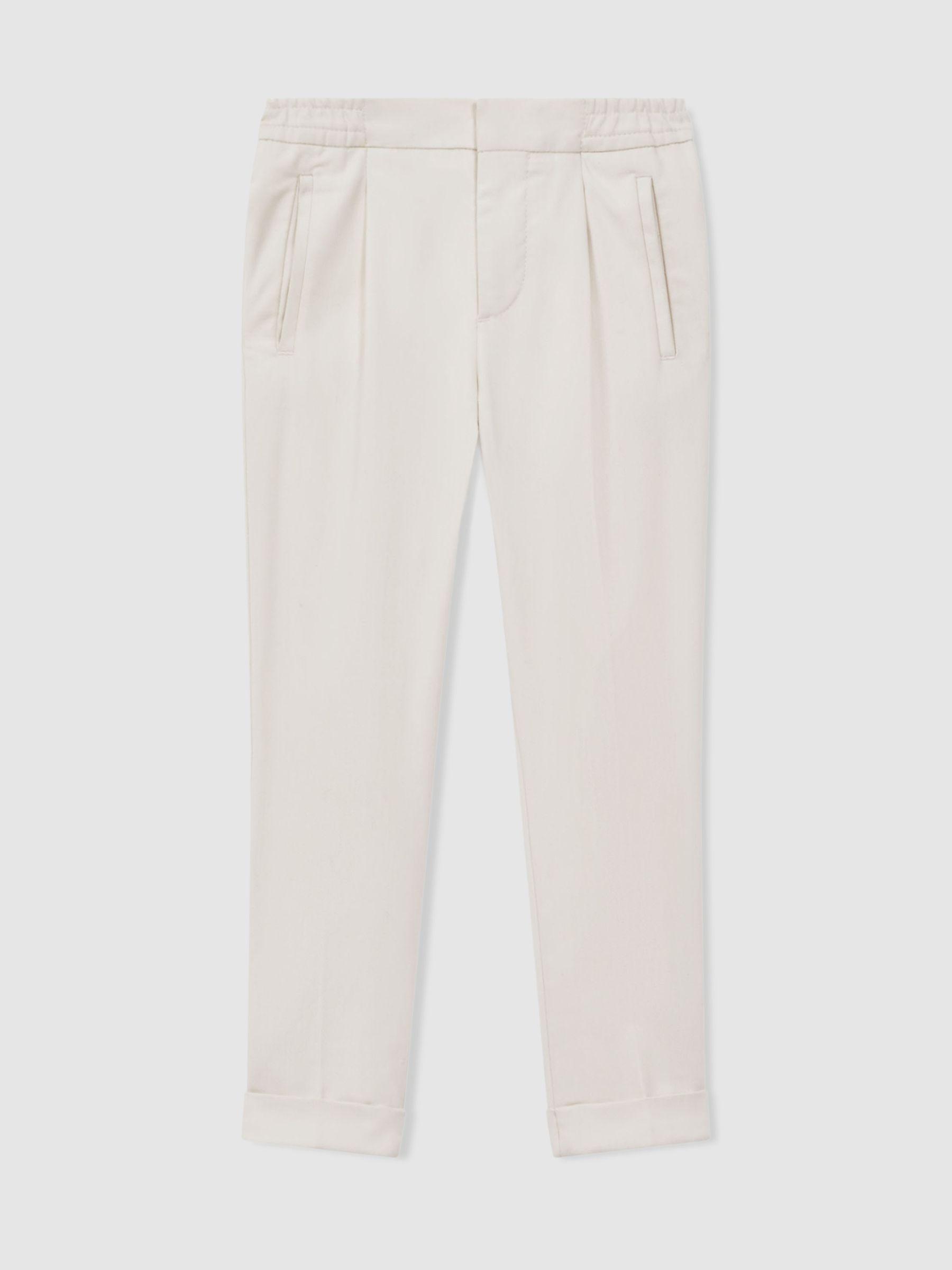 9-14 yrs Relaxed Elasticated Trousers with Turn-Ups in Ecru by REISS