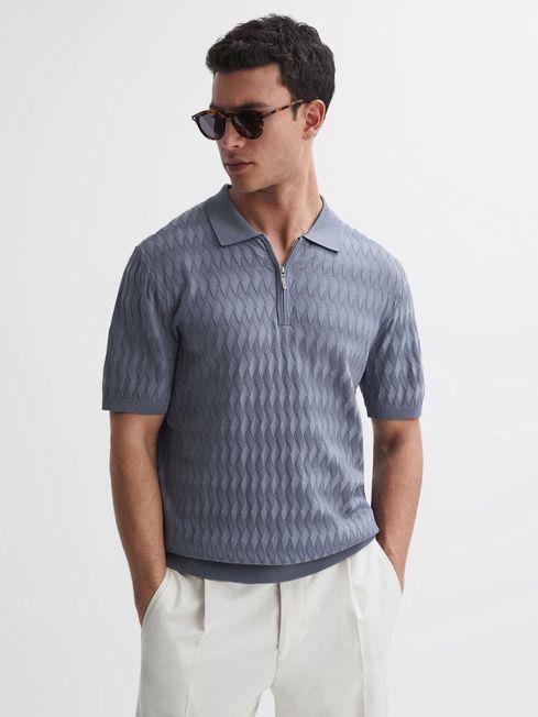 Airforce Blue Cabana | Ché Textured Half-Zip Polo Shirt by REISS