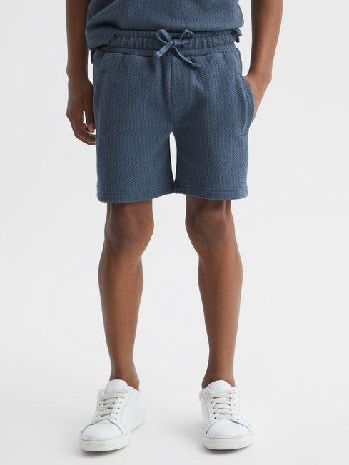 Airforce Blue Robin Junior Slim Fit Textured Drawstring Shorts by REISS