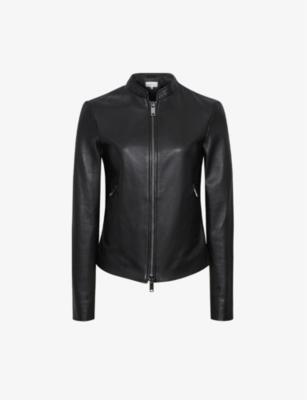 Allie slim-fit leather biker jacket by REISS