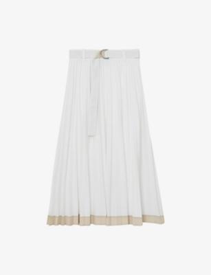 Allora Pleated Woven Midi Skirt by REISS