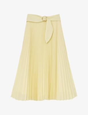 Amelie Belted-Waist Pleated Woven Midi Skirt by REISS