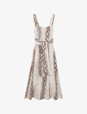 Amy Snake-Print Linen-Blend Midi Dress by REISS