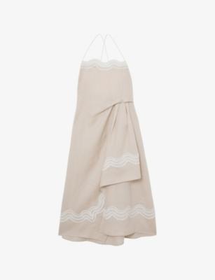 Arla Lace-Trim Linen Beach Midi Dress by REISS