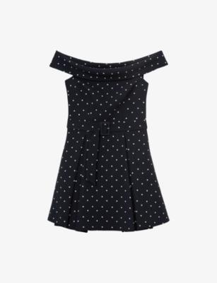 Arwen Polka-Dot Bardot Stretch-Woven Mini Dress by REISS