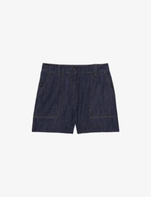 Ashby Contrast-Stitch Mid-Rise Linen Shorts by REISS