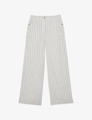 Ashby Striped Wide-Leg Linen Trousers by REISS