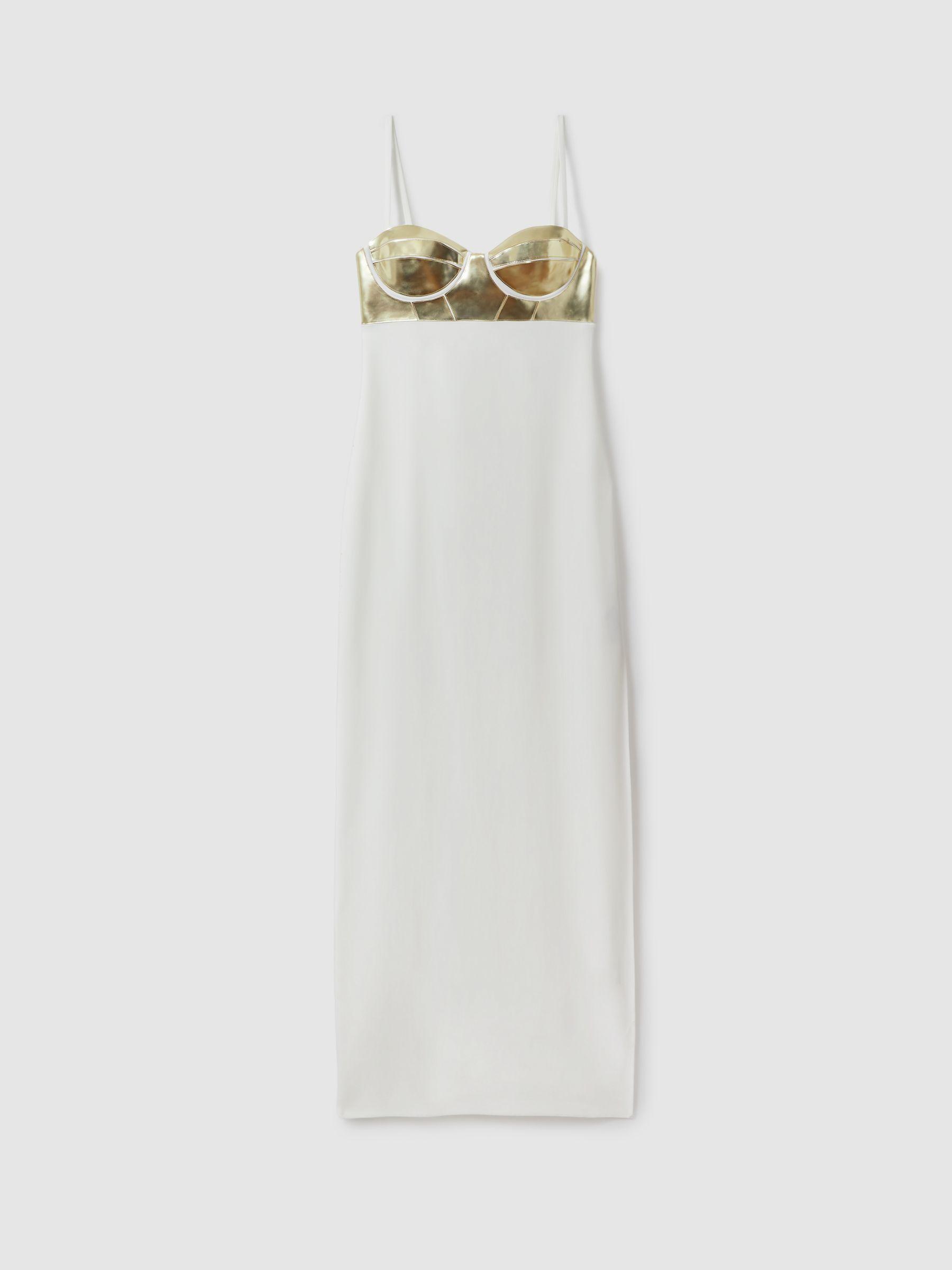 Atelier Metallic Bustier Maxi Dress in Off White by REISS