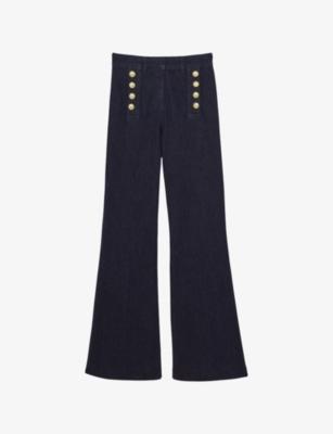 Athena Button-Embellished Flared-Leg Stretch-Denim Jeans by REISS