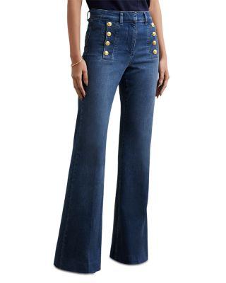 Athena High Rise Flare Jeans in Mid Blue by REISS Athena High Rise Flare Jeans in Mid Blue by REISS
