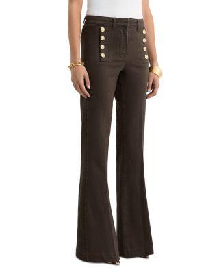 Athena High Rise Flare Leg Jeans in Khaki Green by REISS