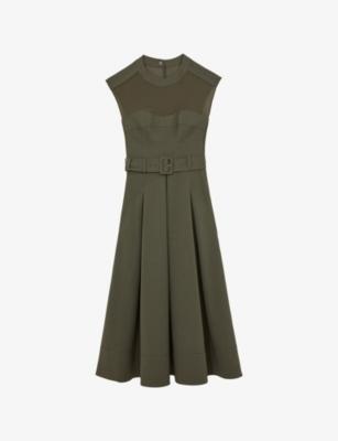 Ava Belted-Waist Stretch-Woven Midi Dress by REISS