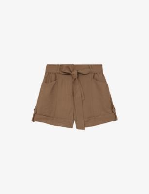 Avril Belted-Waist Regular-Fit Woven Shorts by REISS