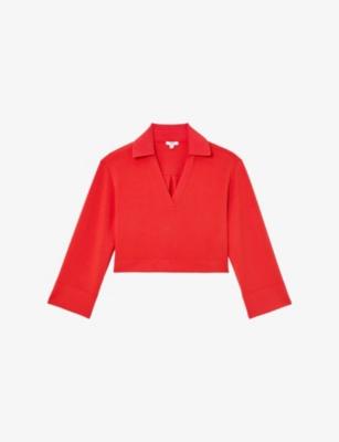 Bea Premium Interlock Open-Collar Sweatshirt by REISS
