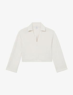 Bea Premium Interlock Open-Collar Sweatshirt by REISS