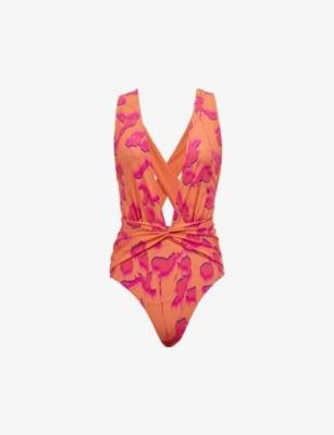 Beatrix floral-print stretch recycled-nylon swimsuit by REISS