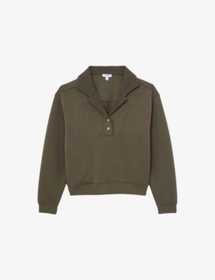 Bella Button-Neck Stretch-Jersey Sweatshirt by REISS