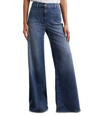 Bella High Rise Wide Leg Jeans in Mid Blue by REISS