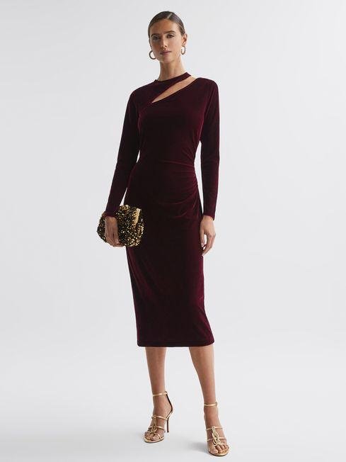 Berry Macey Velvet Cut-Out Midi Dress by REISS