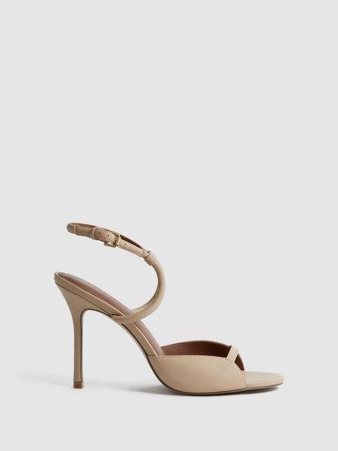 Biscuit Harper Leather Strappy Heels by REISS