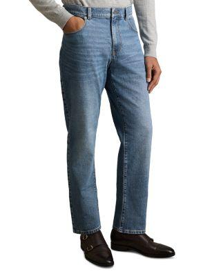Bishopgate Straight Fit Jeans in Mid Blue Wash by REISS