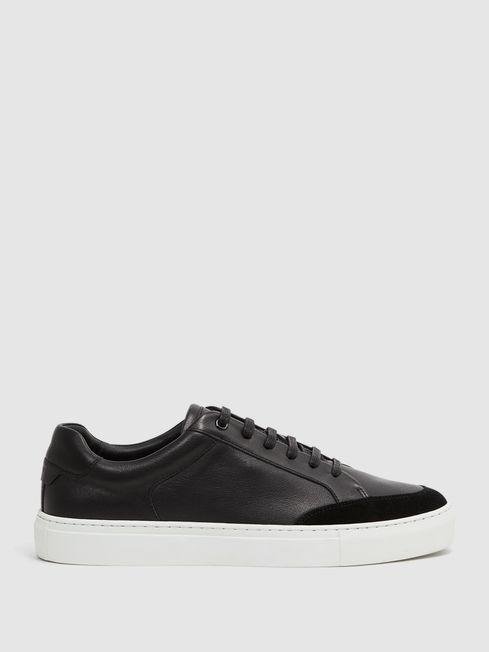 Black Ashley Leather Low Top Trainers by REISS