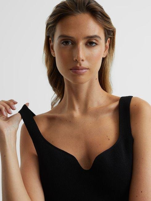 Black Daisy Sweetheart Neck Top by REISS