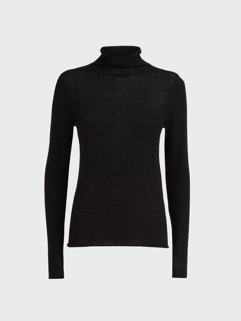 Black Emma Wool-Cashmere Roll Neck Top by REISS