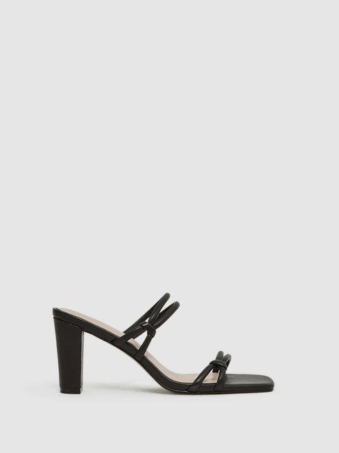 Black Emmy Leather Strappy Block Heels by REISS