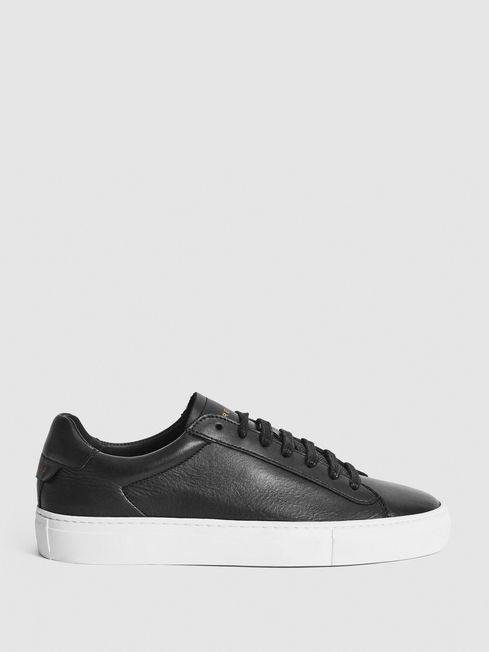 Black Finley Lace Up Leather Trainers by REISS
