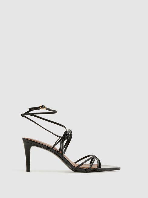 Black Georgina Leather Strappy Heels by REISS