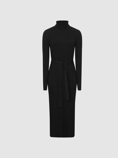 Black Kara Knitted Bodycon Dress by REISS