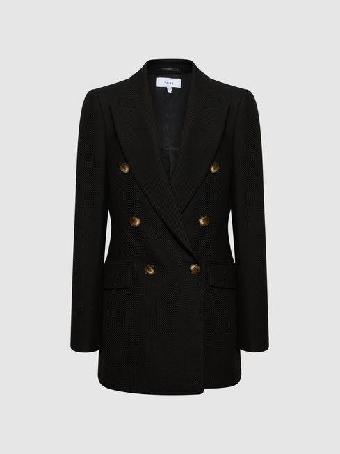 Black Laura Petite Double Breasted Twill Blazer by REISS