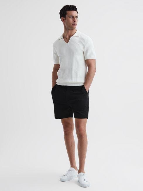 Black Newmark Textured Drawstring Shorts by REISS