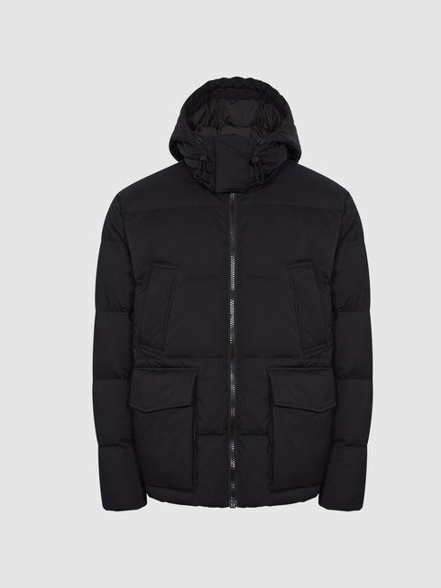 Black Ryder Hooded Puffer Jacket by REISS